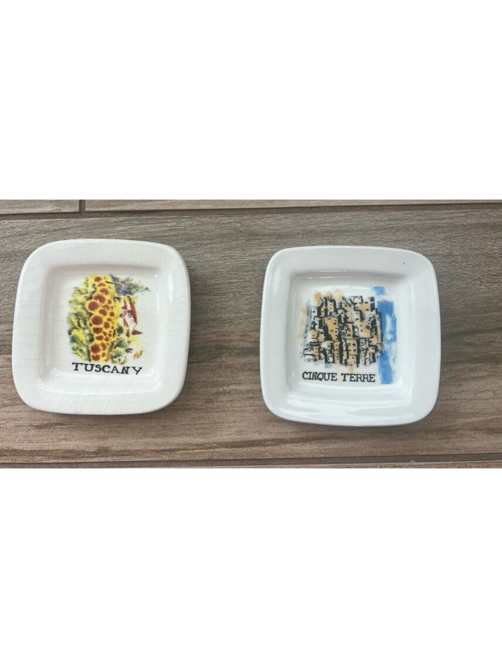 2 Vintage Viansa Rosann & CINQUE TERRE Souvenirs Ashtray Italy 4” X4”